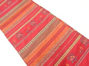 横段に草花模様織出し全通袋帯